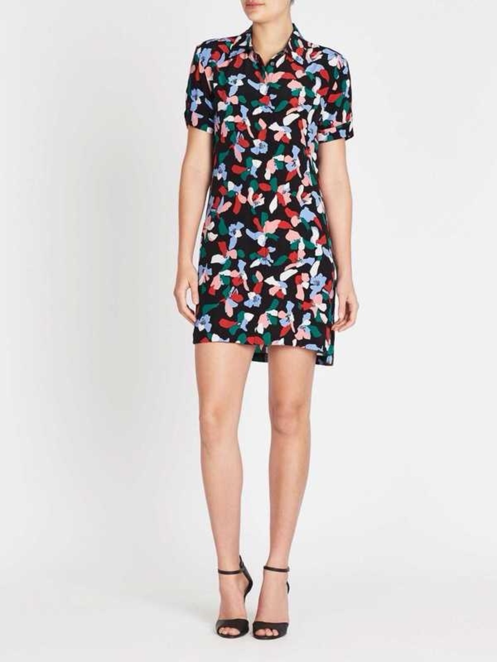 Equipment Mirelle Abstract Floral Silk Mini Shirt Dress Timeless Event Party XS